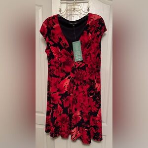 Jones Wear Red and Black Floral Dress